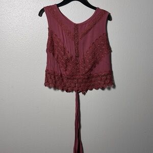 Self Esteem Women Brown Crochet Cropped Shirt Size S